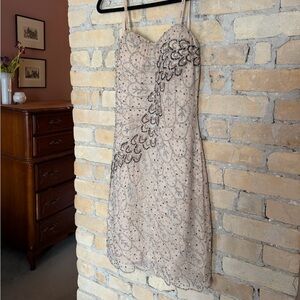 SCALA silk hand-beaded strapless champagne colour cocktail dress